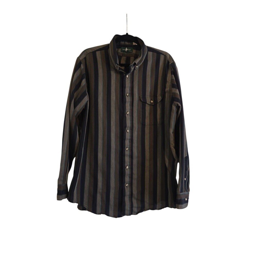 Vintage Men's Hunt Club XL Brown Striped Button-up